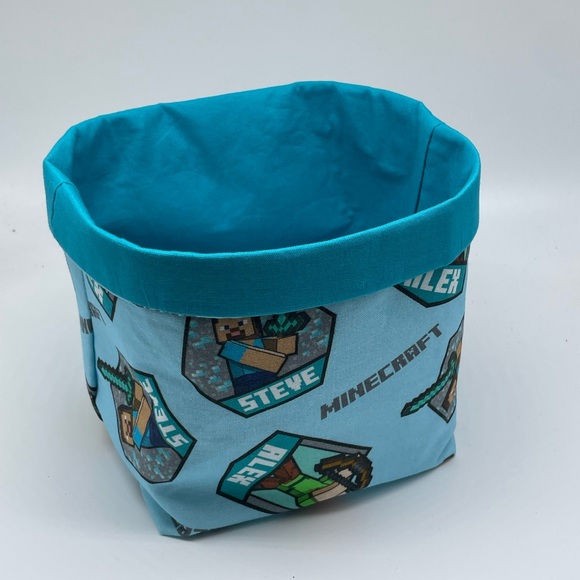 Hand Crafted Other - Minecraft Fabric Basket / Kids Room Decor / Handmade Fabric Basket